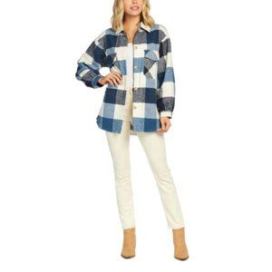 NWT MUD PIE HIGHLAND PLAID SHACKET NAVY SIZE LARGE